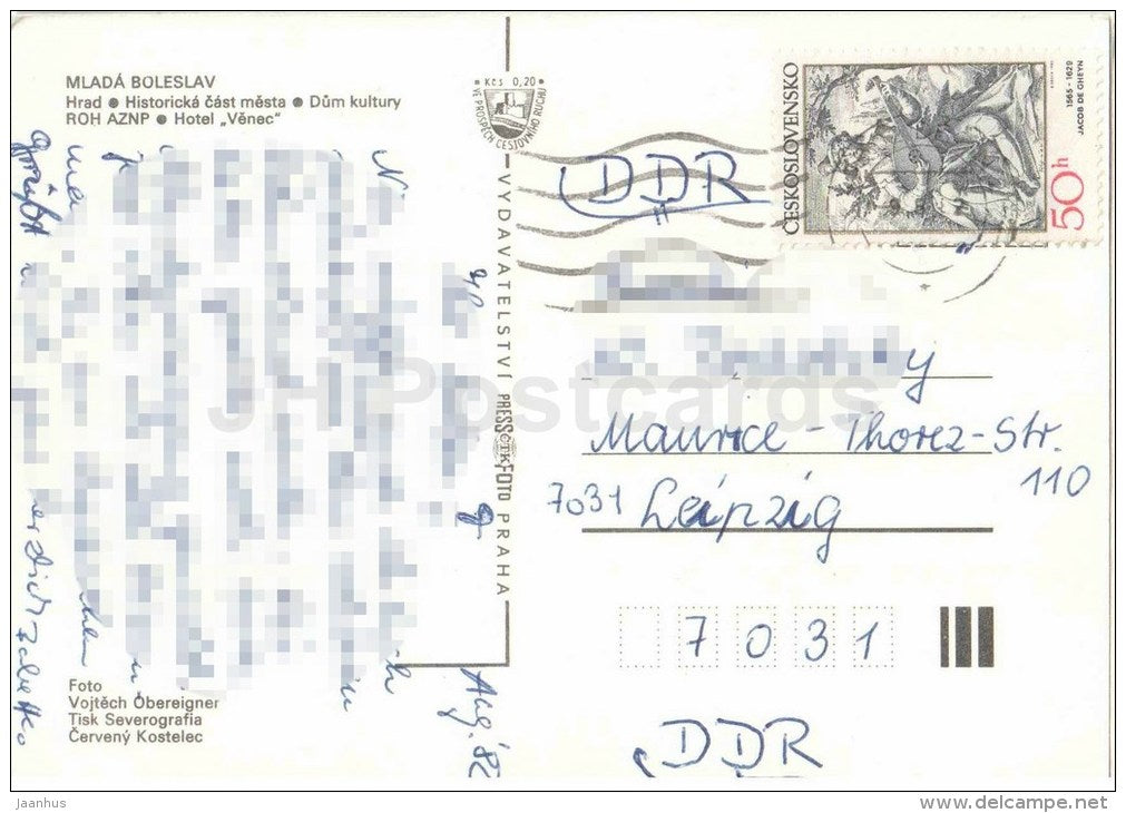 Mlada Boleslav - castle - hotel Venec - Czechoslovakia - Czech - used 1982 - JH Postcards