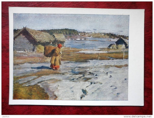 Painting by S. A. Vinogradov - spring time , 1915 - rural - russian art - unused - JH Postcards