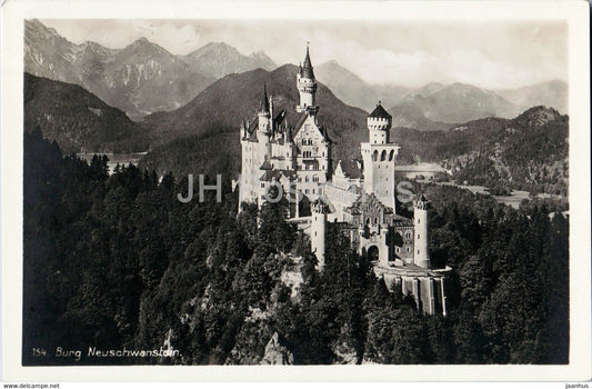 Burg Neuschwanstein - castle - 154 - old postcard - 1932 - Germany - used - JH Postcards