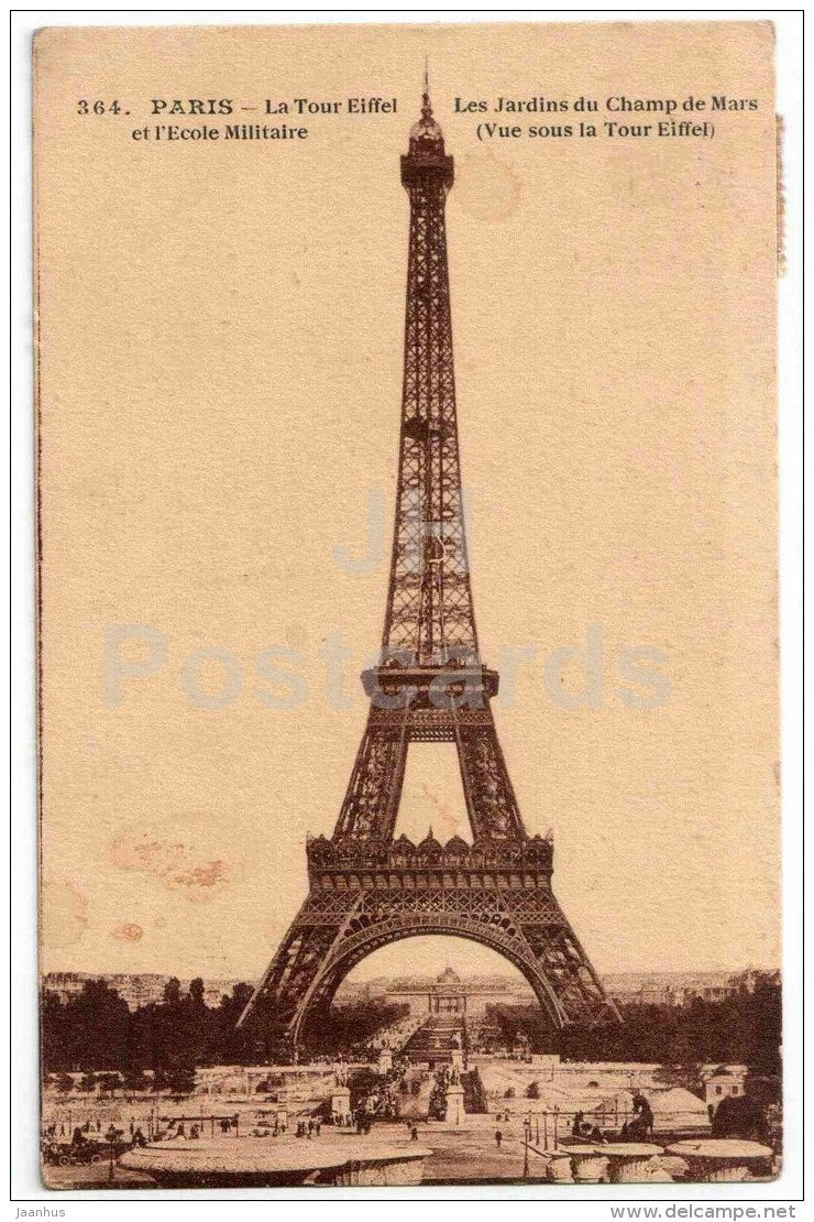 La Tour Eiffel et l´Ecole Militaire - Paris - France - sent from France Paris to to Estonia Tallinn 1924 - JH Postcards