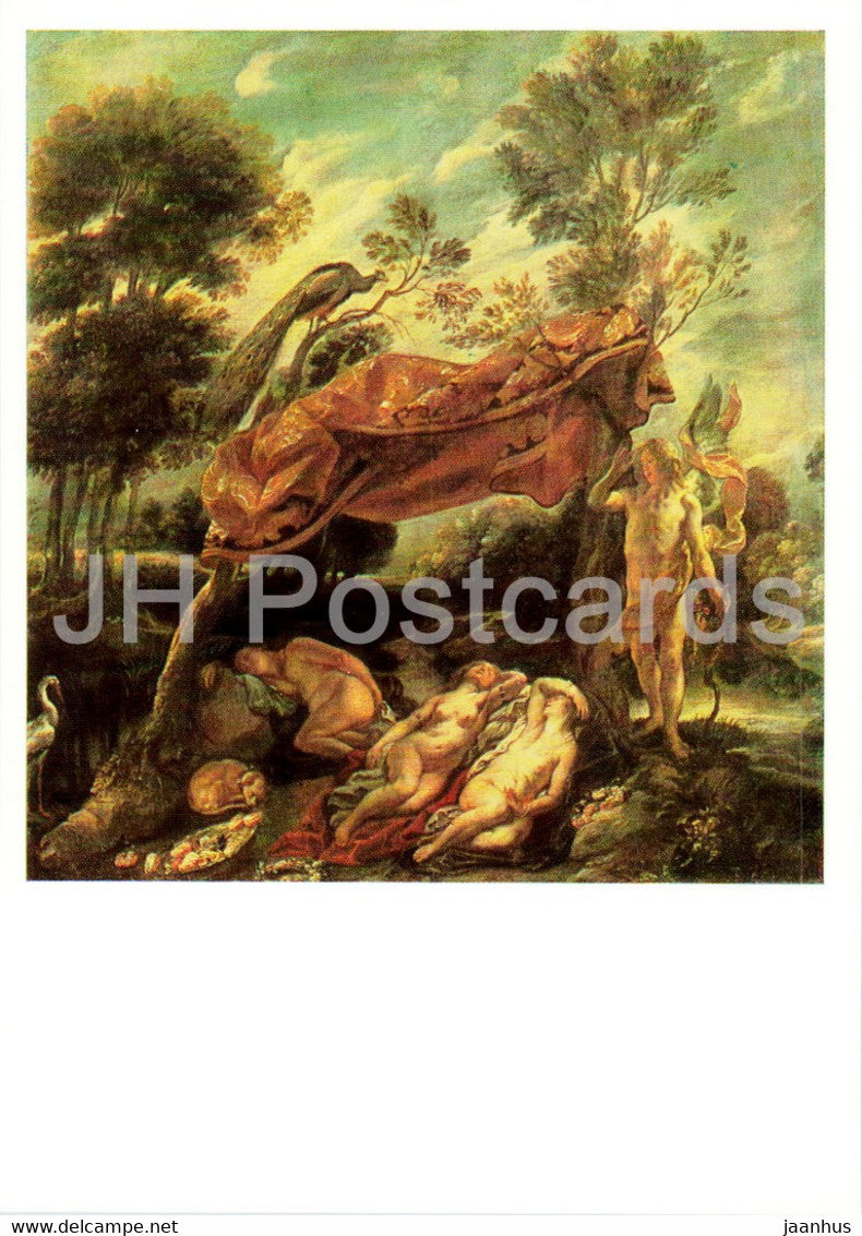 painting by Jacob Jordaens - Cupid and Sleeping Nymphs - naked woman - nude - Flemish art - 1988 - Russia USSR - unused - JH Postcards
