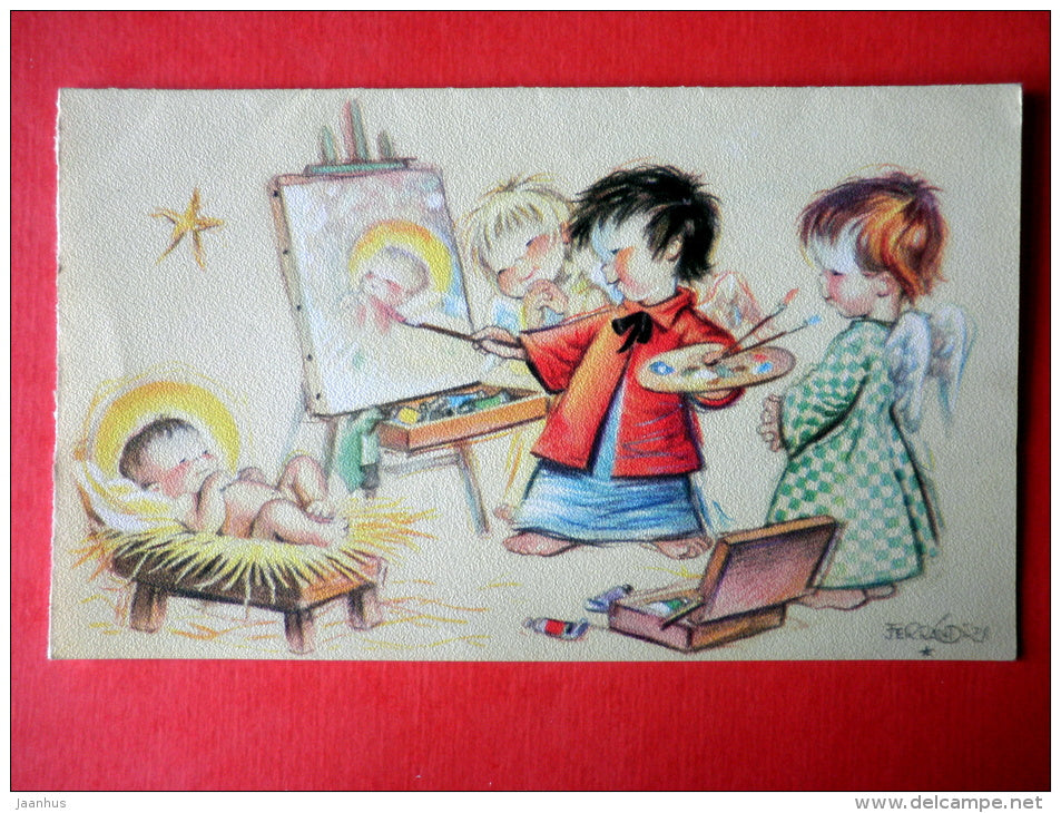 greeting card - Children Painting - baby - printed on tissue paper - Canada - unused - JH Postcards