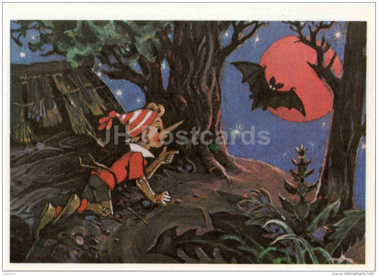 Buratino - bat - night - Golden Key - Pinocchio and Buratino - 1983 - Russia USSR - unused - JH Postcards