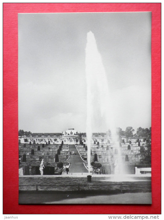 Sanssouci Palace - terrace system - fountain - Potsdam - National Cultural Sites - old postcard - Germany DDR - unused - JH Postcards