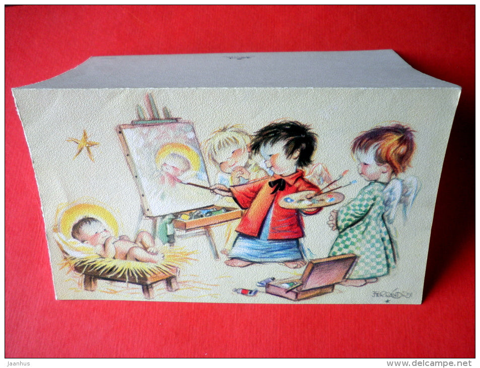 greeting card - Children Painting - baby - printed on tissue paper - Canada - unused - JH Postcards