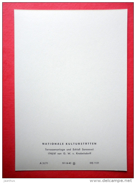 Sanssouci Palace - terrace system - fountain - Potsdam - National Cultural Sites - old postcard - Germany DDR - unused - JH Postcards