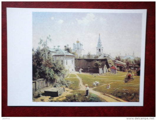 painting by Vasily Polenov , Moscow Yard , 1878 - church - horse - children - russian art - unused - JH Postcards