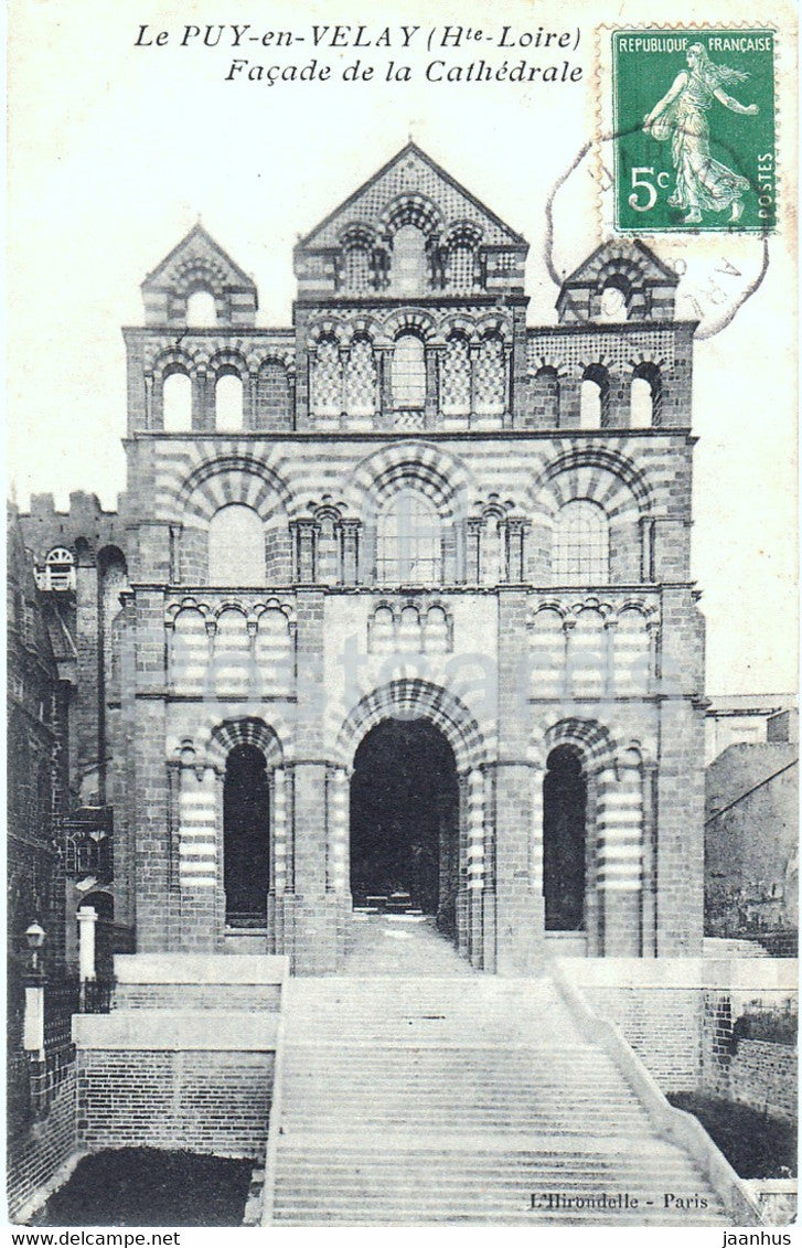 Le Puy en Velay - Facade de la Cathedrale - cathedral - old postcard - 1914 - France - used - JH Postcards