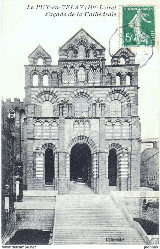 Le Puy en Velay - Facade de la Cathedrale - cathedral - old postcard - 1914 - France - used - JH Postcards