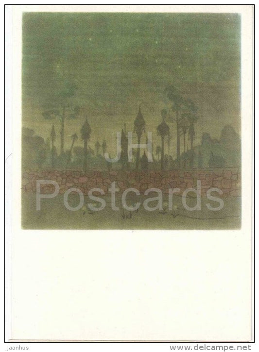 painting by M. Ciurlionis - The Graveyard in Zemaitija - lithuanian art - unused - JH Postcards