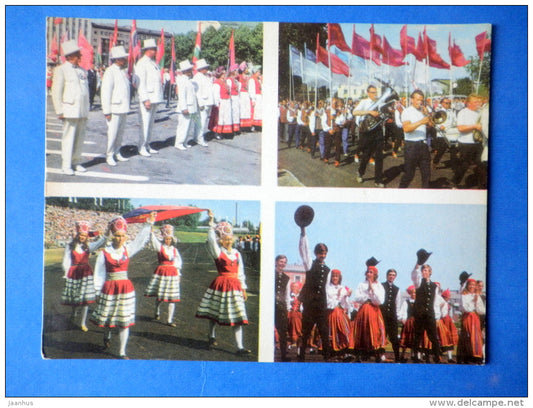 Estonian folk dancers 9 - folk costumes - dance festival - large format card - 1975 - Estonia USSR - unused - JH Postcards