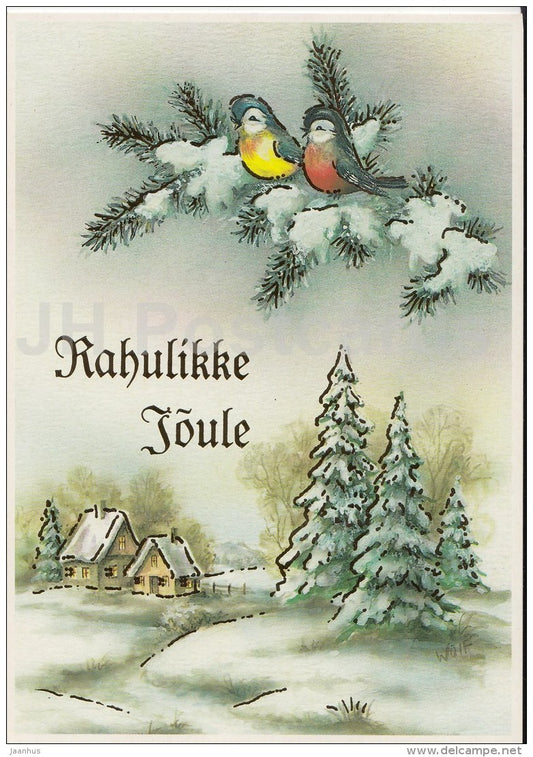 Christmas Greeting Card - houses - birds - illustration - Estonia - used in 1999 - JH Postcards