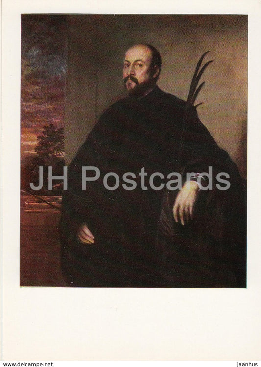 painting by Titian - Portrait of a Man with Palm branch , 1561 - italian art - 1985 - Russia USSR - unused - JH Postcards