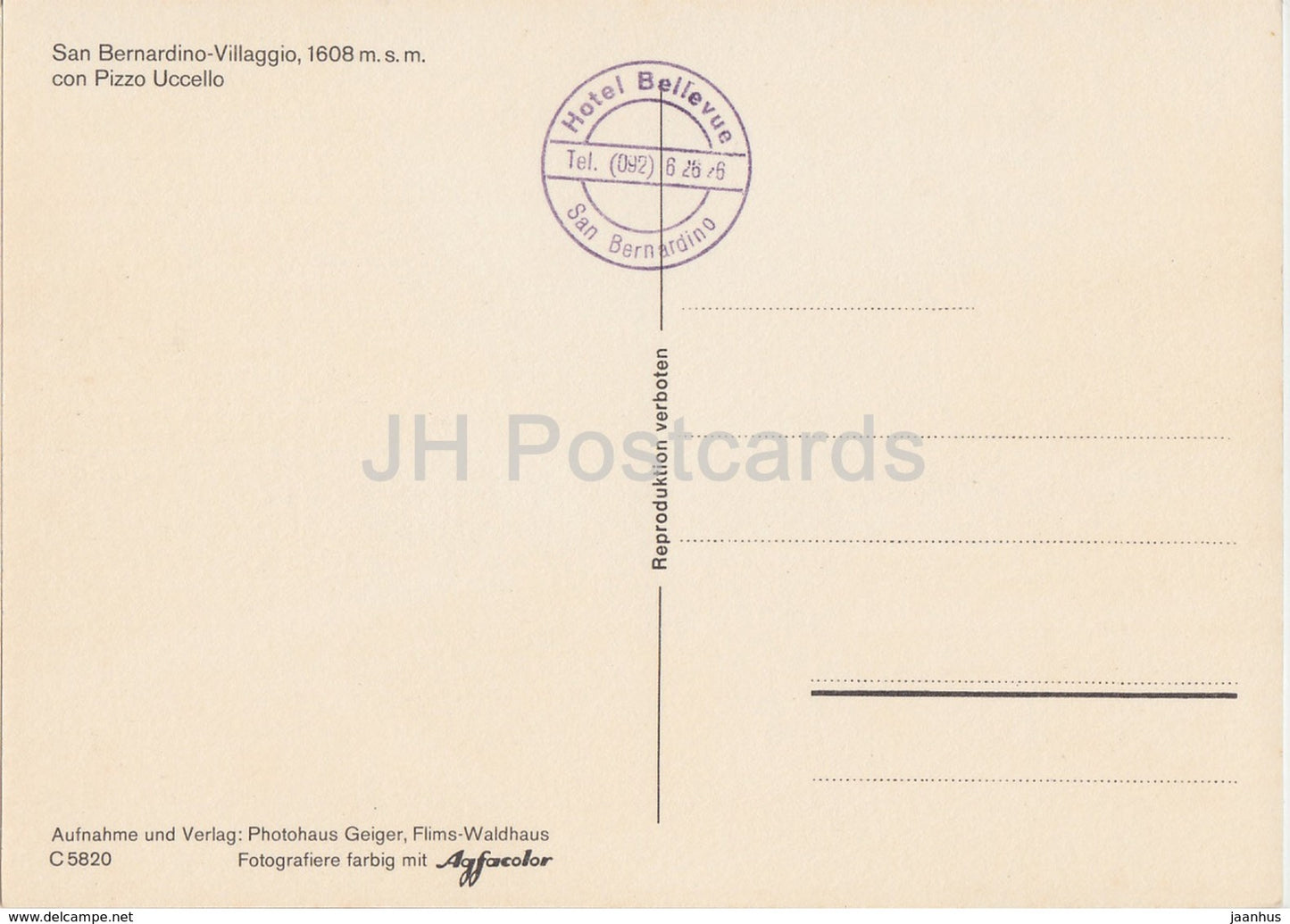 San Bernardino Villaggio 1608 m con Pizzo Uccello - 5820 - Switzerland - unused