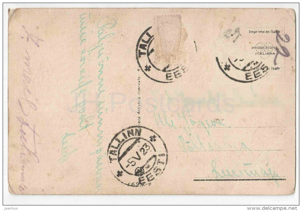 illustration by Colombo - pilot - biplane - airplane - 1694-4 - circulated in Estonia Tallinn 1923 - JH Postcards