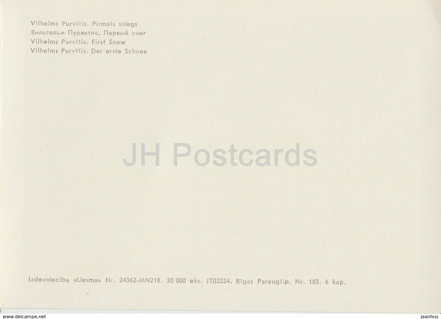 painting by Vilhelms Purvitis - First Snow - Latvian art - Latvia USSR - unused