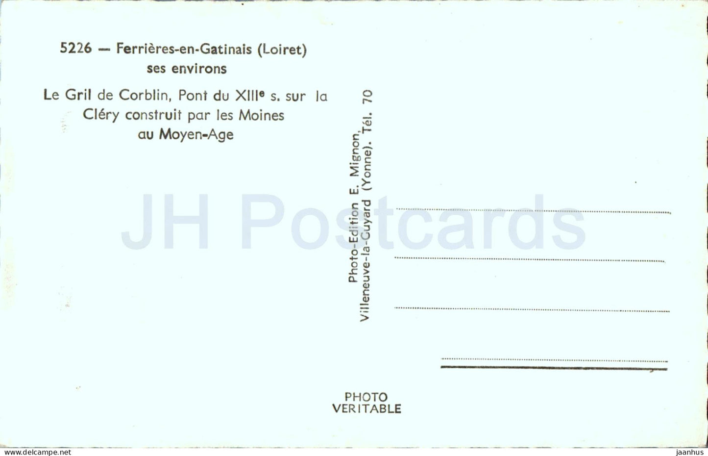 Ferrieres en Gatinais - Le Gril de Corblin - Pont - Brücke - 5226 - alte Postkarte - Frankreich - unbenutzt 
