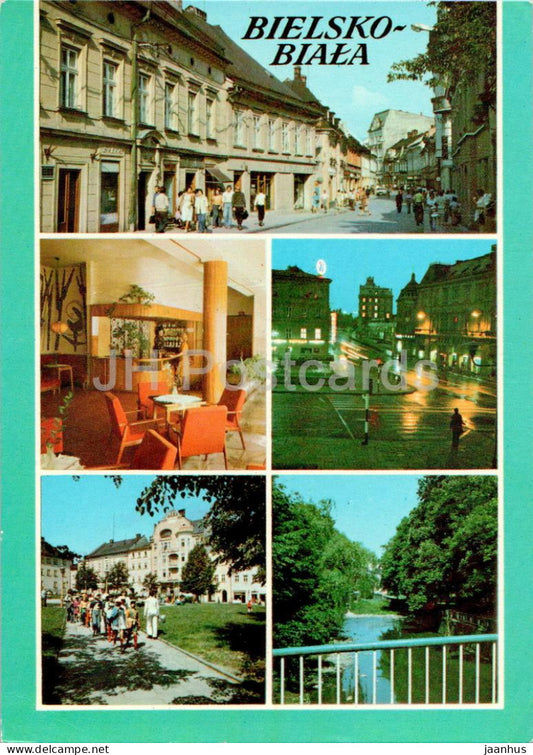 Bielsko Biala - ulica Feliksa Dzierzynskiego - Dom Wczasowy Transportowiec - street - multiview - Poland - used - JH Postcards