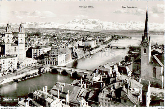 Zurich und die Alpen - 7758 - old postcard - 1953 - Switzerland - used - JH Postcards