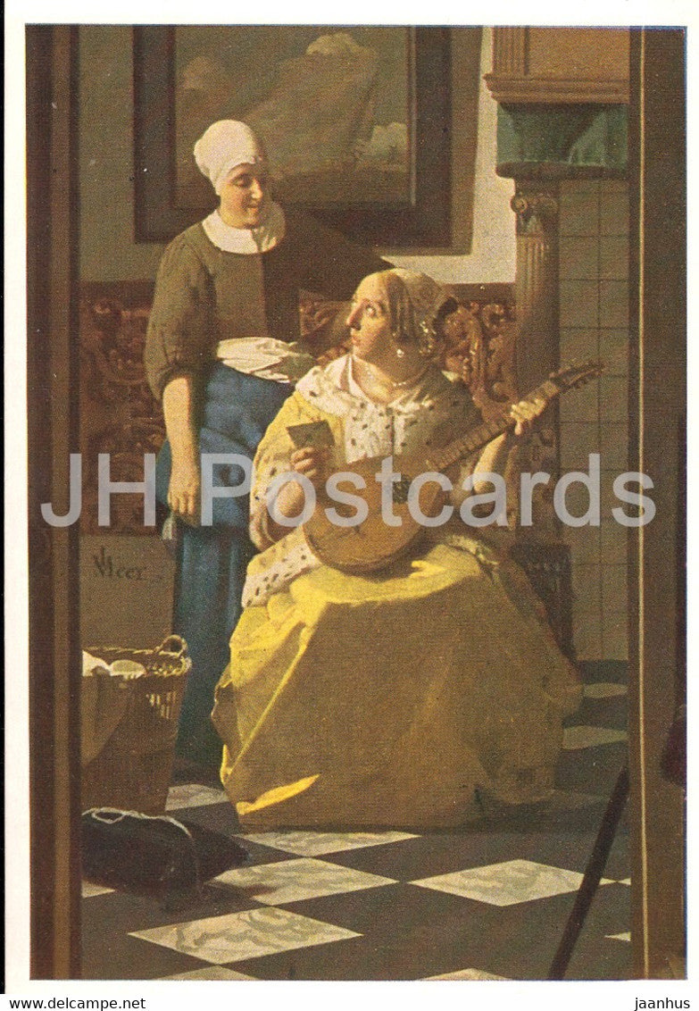 painting by Vermeer Van Delft - Der Brief - The Letter - lute - Dutch art - 1964 - Germany - unused - JH Postcards