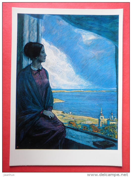 illustration by I. Glazunov - Vera by the Window - novel by I. Goncharov - 1976 - Russia USSR - unused - JH Postcards