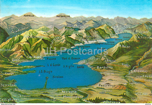 Lago di Garda - map - Italy - Italia - unused - JH Postcards