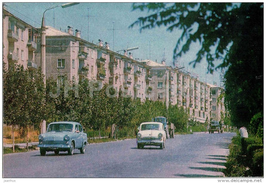Lenin Avenue - prospekt - car Moskvich - Shymkent - Chimkent - 1972 - Kazakhstan USSR - unused - JH Postcards