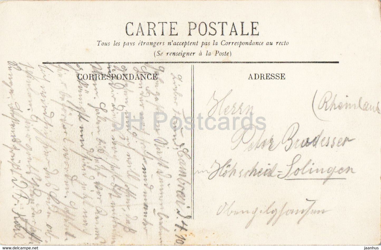 Cambrai - Batiste - monument - carte postale ancienne - 1910 - France - occasion