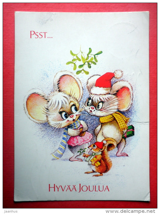 Christmas Greeting Card - mouse - squirrel - 84 - EUROPA CEPT - Finland - sent from Finland Turku to Estonia USSR 1987 - JH Postcards