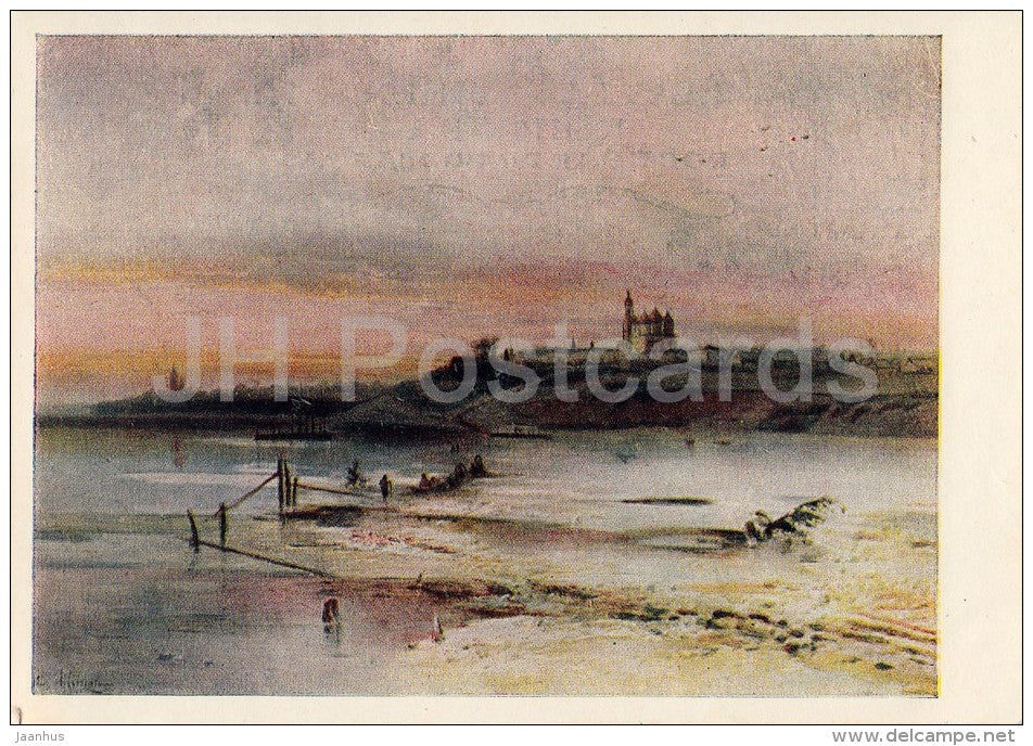 painting by A. Savrasov - Kimry . Thaw , 1872 - Russian art - 1952 - Russia USSR - unused - JH Postcards
