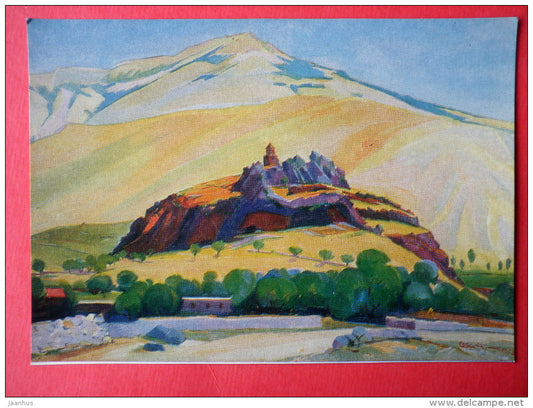 painting by Mger Abegian - Church in the Bzhni Mountains , 1958 - armenian art - unused - JH Postcards