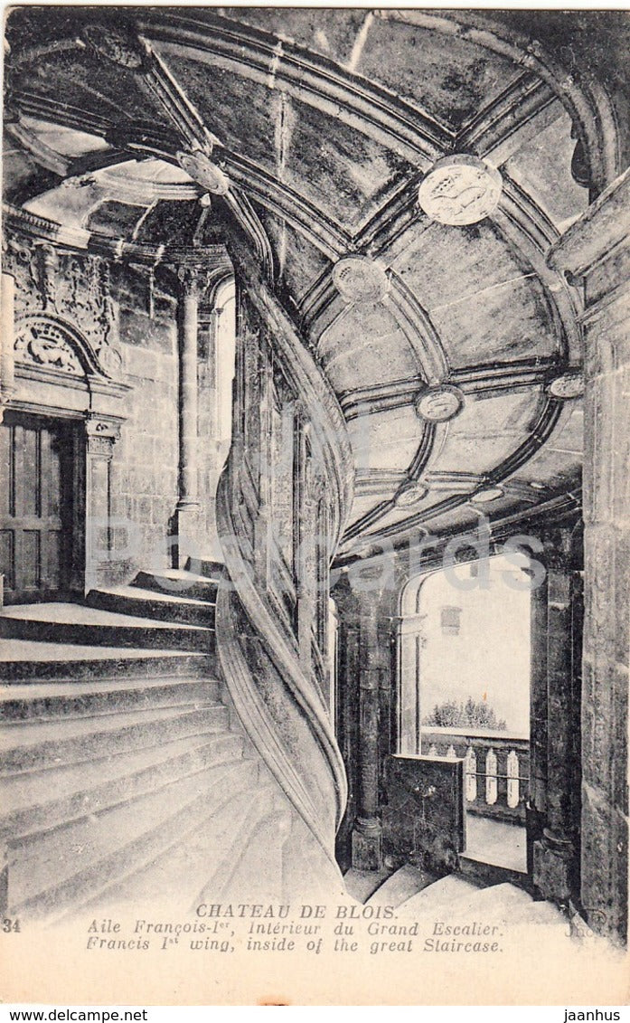 Chateau de Blois - Aile Francois Ier - Interieur du Grand Escalier - castle - 34 - old postcard - France - unused - JH Postcards