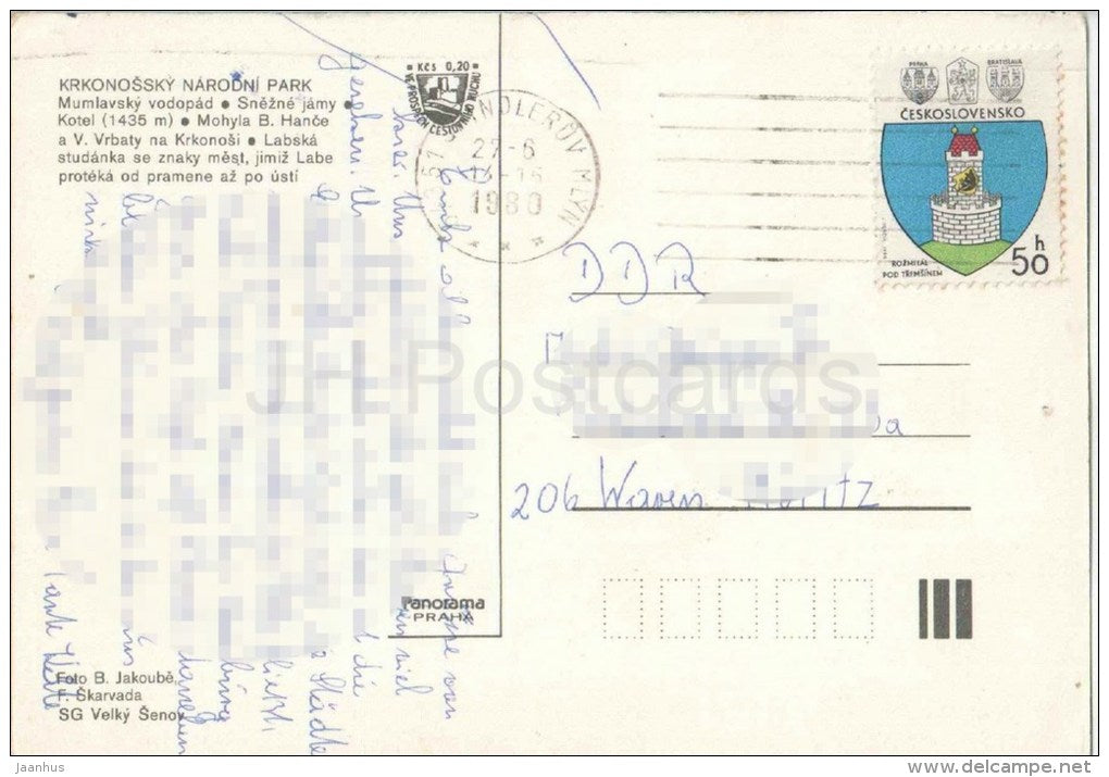 Krkonoše National Park - Mumlava Waterfall - Czechoslovakia - Czech - used in 1980 - JH Postcards