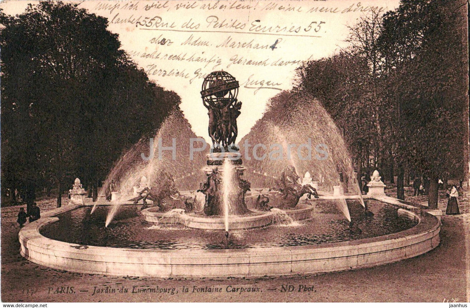 Paris - Jardin du Luxembourg - La Fontaine Carpeaux - 417 - old postcard - 1911 - France - used - JH Postcards