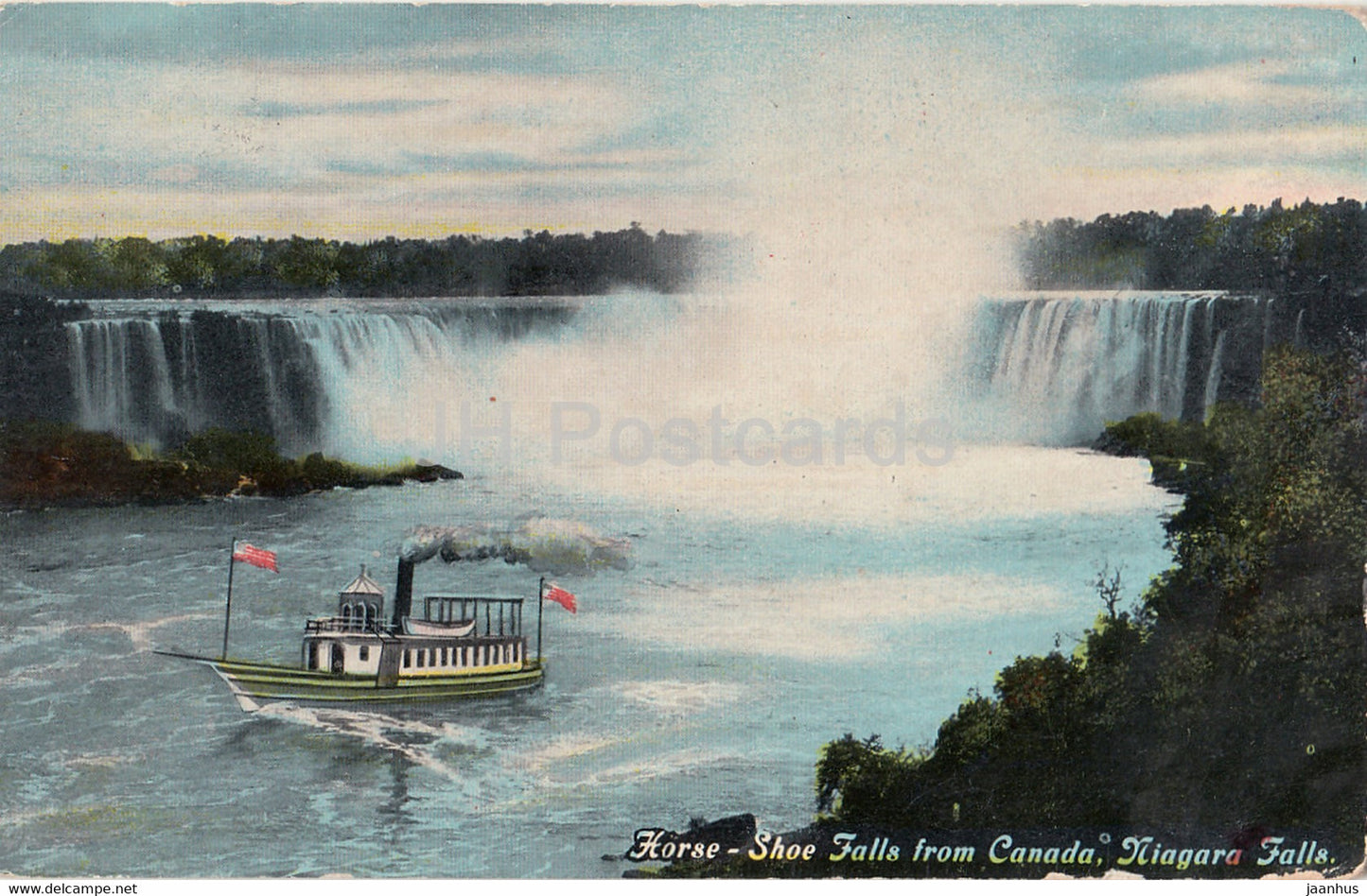 Horse Shoe Falls from Canada - Niagara Falls - steamer - boat - old postcard - Canada - unused - JH Postcards