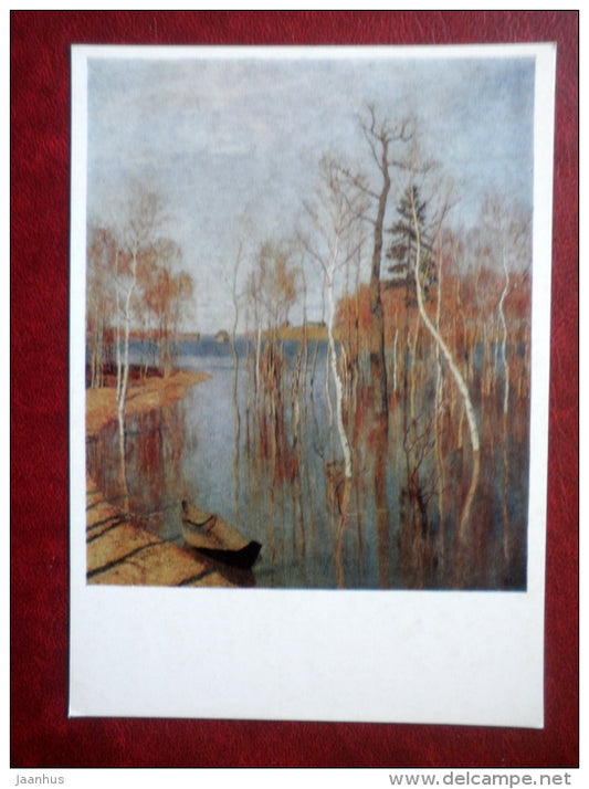 painting by  Isaac Levitan - Spring flooding , 1897 - boat - russian art - unused - JH Postcards