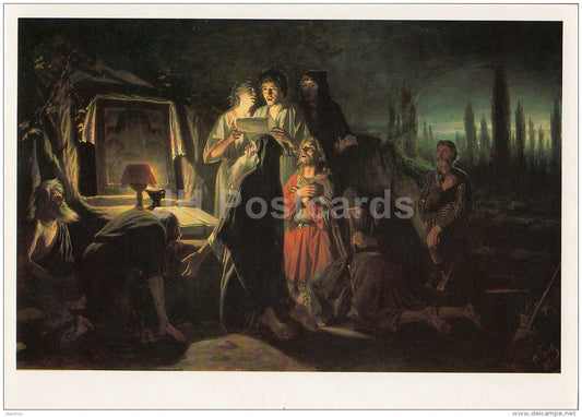 painting by V. Perov - First Christians in Kiev , 1880 - Russian art - 1989 - Russia USSR - unused - JH Postcards