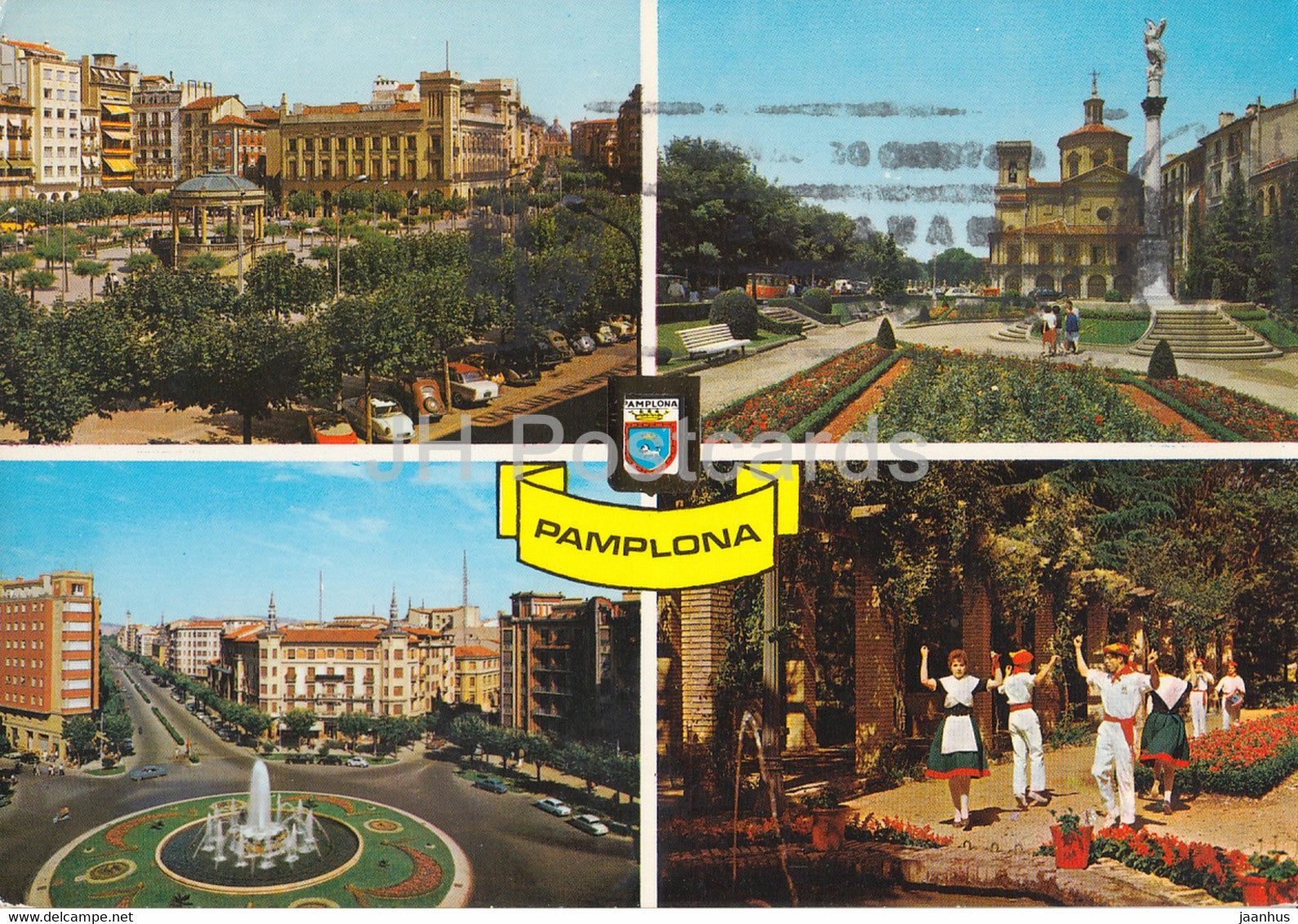 Pamplona - Plaza del Caudillo - Mto a la Inmaculada - Plaza del Principe de Viana - Jardines - 13 - Spain - used - JH Postcards