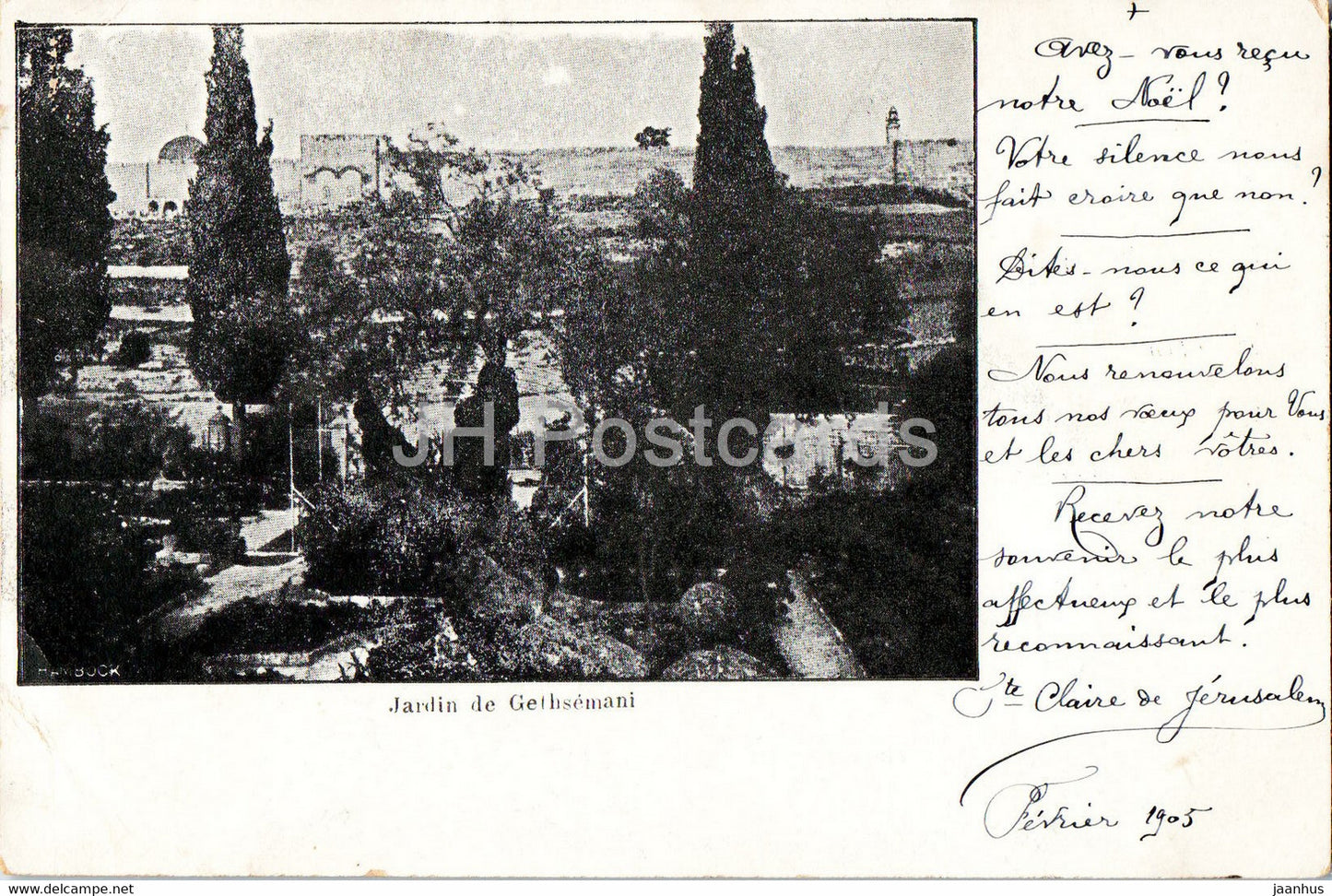 Jardin de Gethsemani -  old postcard - 1905 - Israel - used - JH Postcards