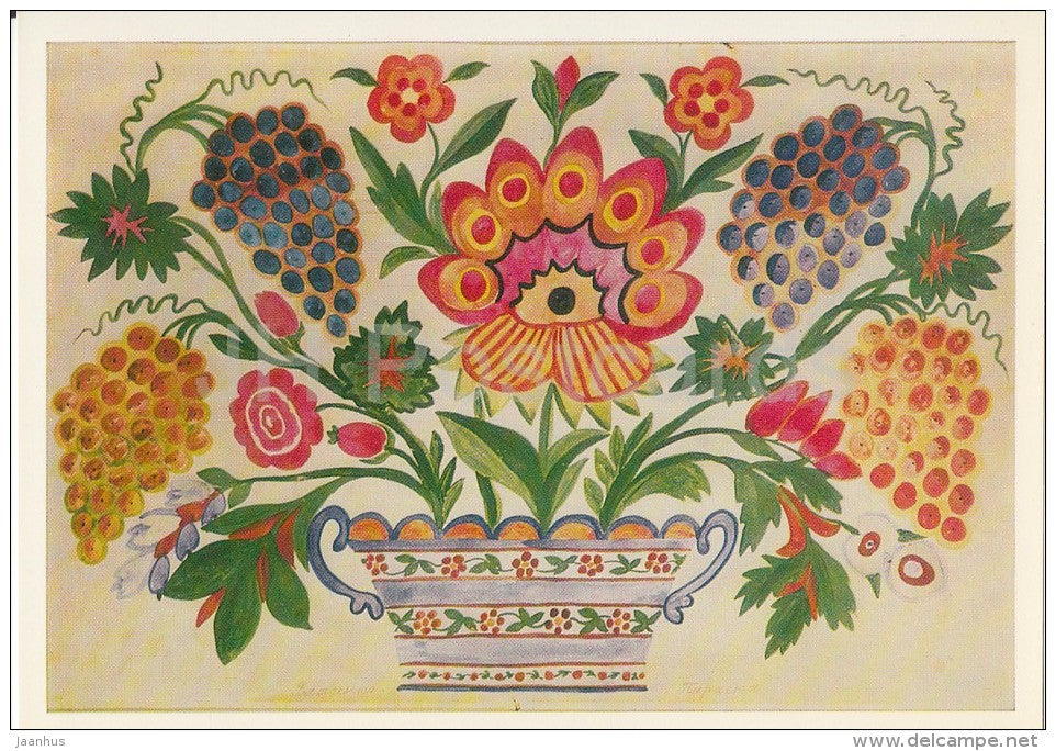 painting by Praskovya Vlasenko - Vase of Flowers , 1957 - flowers - Ukrainian art - Russia USSR - 1981- unused - JH Postcards