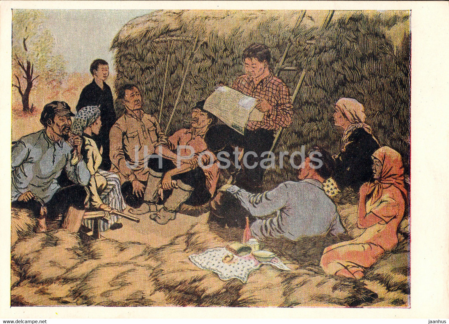 painting by E. Sivtsev - in the haymaking - Yakutia Sakha Russian art - 1958 - Russia USSR - unused - JH Postcards
