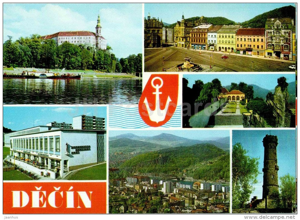Decin - castle - Porta Roadhouse - hotel Grand - respiratory center with a swimming pool Czech - Czechoslovakia - unused - JH Postcards