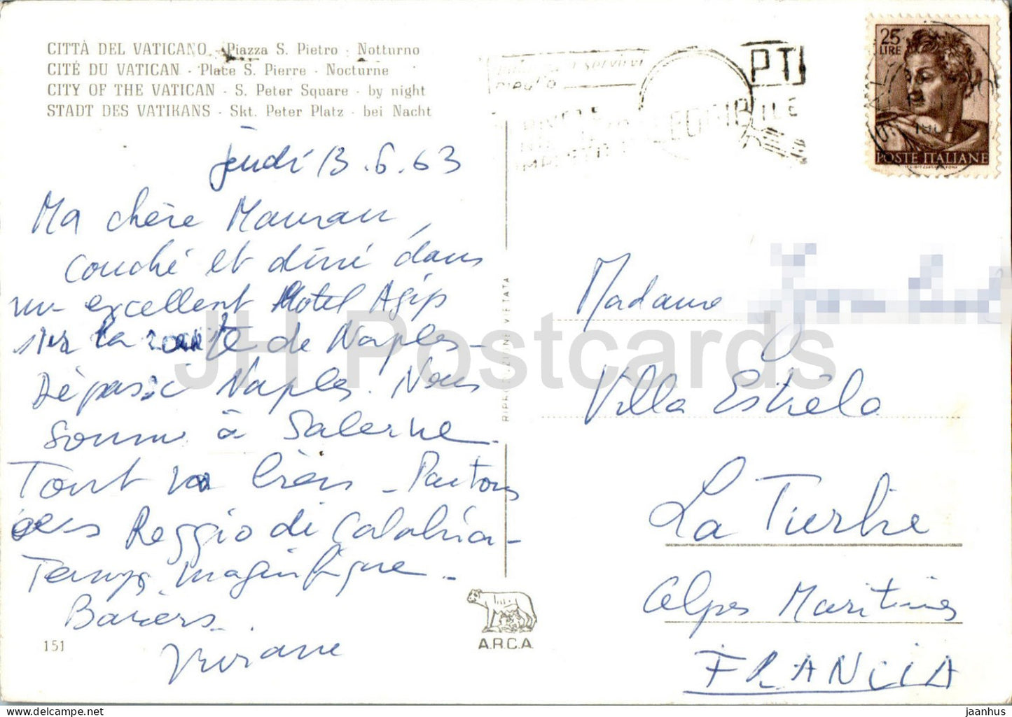 Citta del Vaticano - Piazza S Pietro - Notturno - S Peter Square by night - 151 - 1963 - Italy - Vatican - used