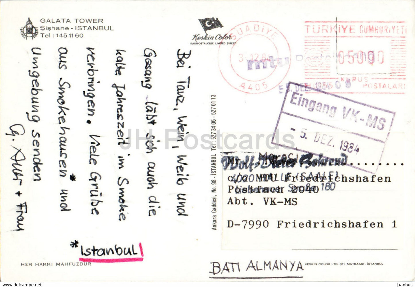 Istanbul - Galata Tower - dance - Keskin -1984 - Turkey - used