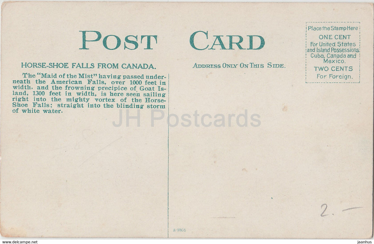 Horse Shoe Falls from Canada - Niagara Falls - steamer - boat - old postcard - Canada - unused