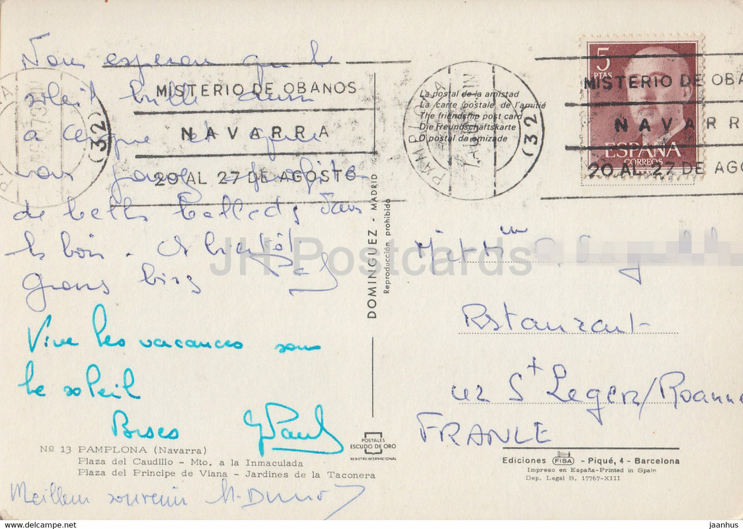 Pamplona - Plaza del Caudillo - Mto a la Inmaculada - Plaza del Principe de Viana - Jardines - 13 - Spain - used