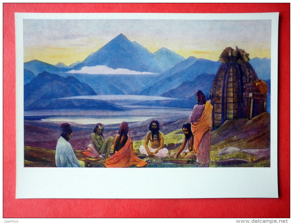 painting by Svyatoslav Roerich - Yoga Meeting - contemporary art - art of india - unused - JH Postcards