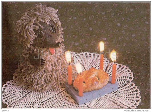 Birthday Greeting Card - hedgehog - candles - cake - art of the house of pioneers - Estonia USSR - 1985 - used - JH Postcards