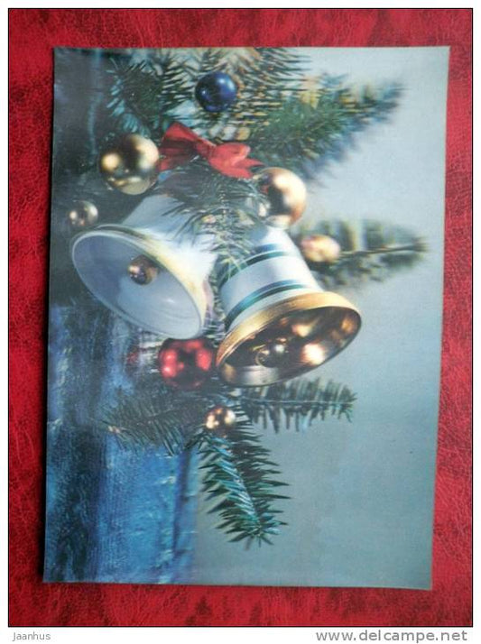 Japan - 3D - stereo - New Year - Christmas Bells - sent in Finland - nice stamp! - used - JH Postcards