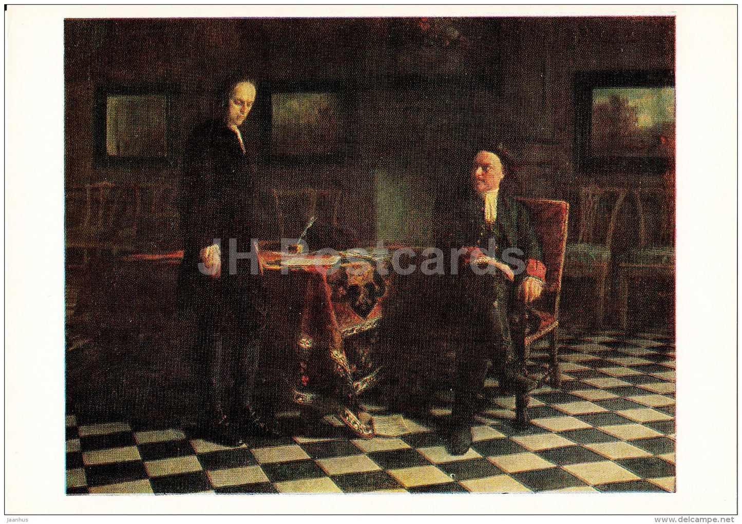 painting by N. Ge - Peter I am interrogates Tsarevich Alexei , 1871 - Russian art - 1978 - Russia USSR - unused - JH Postcards